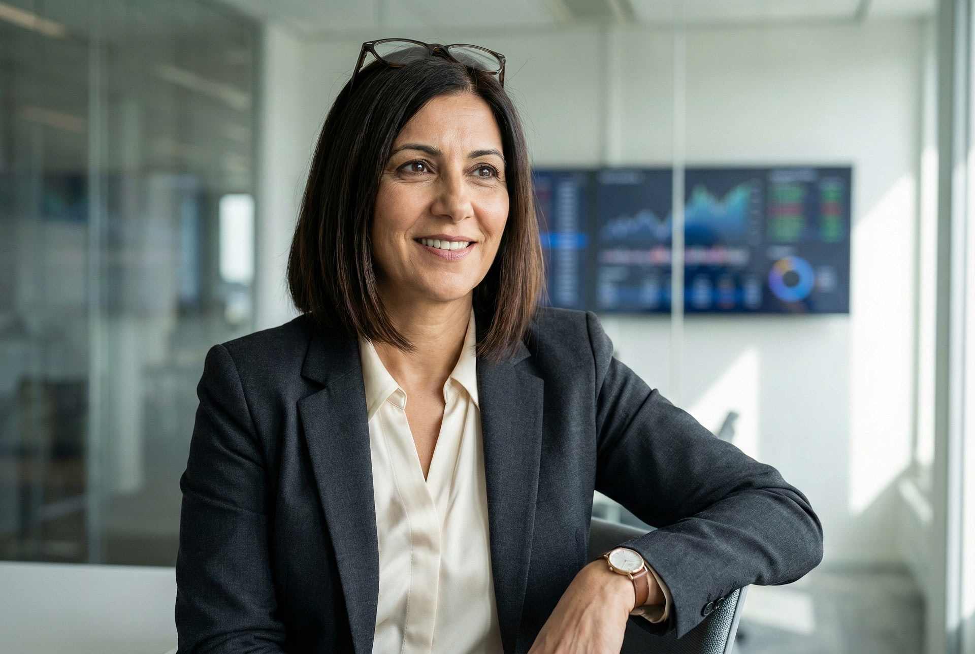 Leyla Yılmaz, Hoofd Strategie & Innovatie bij Fintech Betalingen, in modern kantoor.